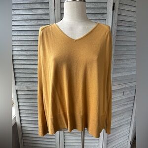 J. Jill Mustard V‑Neck Lightweight  Silk Cotton Sweater - Sz L